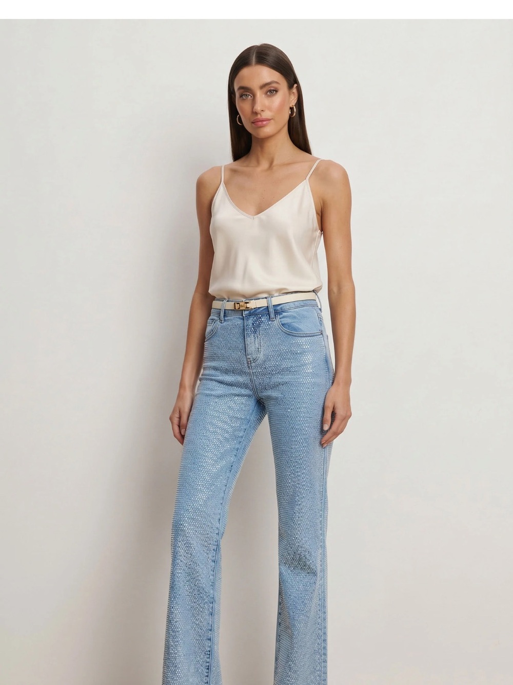 Women’s Brynn Chrystal Jean Light Blue High-Rise Flare Jeans studs!
